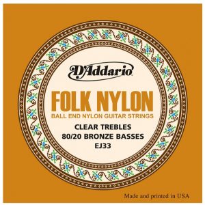 D'Addario EJ33 Folk Nylon 80/20 Bronze/Ball End Clear Treble Guitar Strings