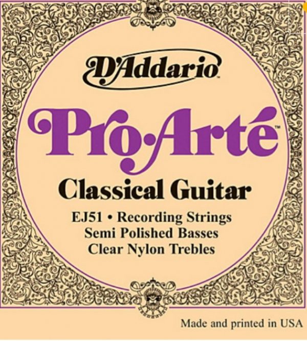 D'Addario EJ51 Pro-Arte Semi Polished Basses CLEAR Nylon trebles Classical Guitar Strings
