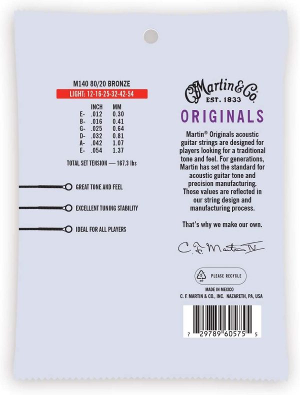 Martin M140 80/20 Bronze Acoustic Guitar Strings - Light, Light ( 12-54 ) - Image 2