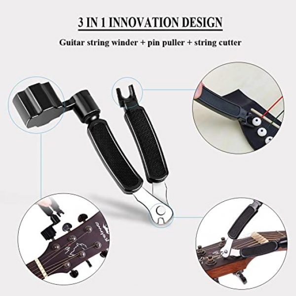Guitar String Winder Cutter Pin Puller - 3 In1Multifunctional Guitar Maintenance Tool/String Peg Winder + String Cutter + Pin Puller - Image 2